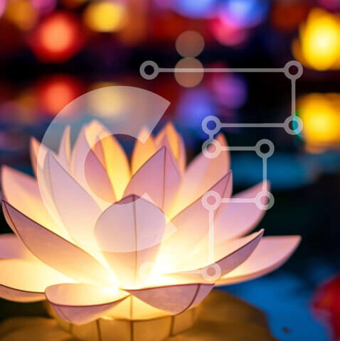 Intra Συλλεκτικό Ξύλινο Παζλ Plywood  4mm - Λευκό χάρτινο φανάρι σε σχήμα λωτού που επιπλέει στο νερό Σε Ξύλινο Κουτί - Διαστάσεις: 10x10 cm – 25 κομμάτια - Image 1