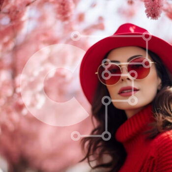 Intra Συλλεκτικό Ξύλινο Παζλ Plywood  4mm - Γυναίκα που ποζάρει με ανθισμένα δέντρα την άνοιξη Σε Ξύλινο Κουτί - Διαστάσεις Puzzle: 10x10 cm – 25 κομμάτια - Image 1