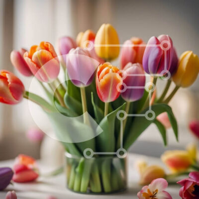 Intra Συλλεκτικό Ξύλινο Παζλ Plywood  4mm - Όμορφη εικόνα με πολύχρωμες τουλίπες σε βάζο με θέα στον κήπο Σε Ξύλινο Κουτί - Διαστάσεις: 10x10 cm – 25 κομμάτια - Image 1