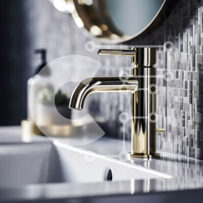 Intra Συλλεκτικό Ξύλινο Παζλ Plywood  4mm - Κομψό και μοντέρνο μπάνιο με χρυσή βρύση και μαρμάρινο πάγκο Σε Ξύλινο Κουτί - Διαστάσεις Puzzle: 10x10 cm – 25 κομμάτια - Image 1