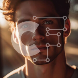 Intra Συλλεκτικό Ξύλινο Παζλ Plywood  4mm - Πορτρέτο ενός σοβαρού άνδρα με μπλε μάτια και ανοιχτό καστανά μαλλιά Σε Ξύλινο Κουτί - Διαστάσεις Puzzle: 10x10 cm – 25 κομμάτια