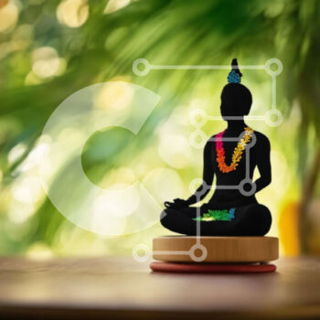 Intra Συλλεκτικό Ξύλινο Παζλ Plywood  4mm - Μαύρο βουδιστικό άγαλμα σε πόζα διαλογισμού με πράσινο φύλλωμα Σε Ξύλινο Κουτί - Διαστάσεις Puzzle: 10x10 cm – 25 κομμάτια - Image 1