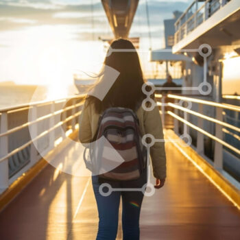 Intra Συλλεκτικό Ξύλινο Παζλ Plywood  4mm - Γυναίκα που περπατά στο κατάστρωμα του κρουαζιερόπλοιου στο ηλιοβασίλεμα Σε Ξύλινο Κουτί - Διαστάσεις Puzzle: 10x10 cm – 25 κομμάτια - Image 1