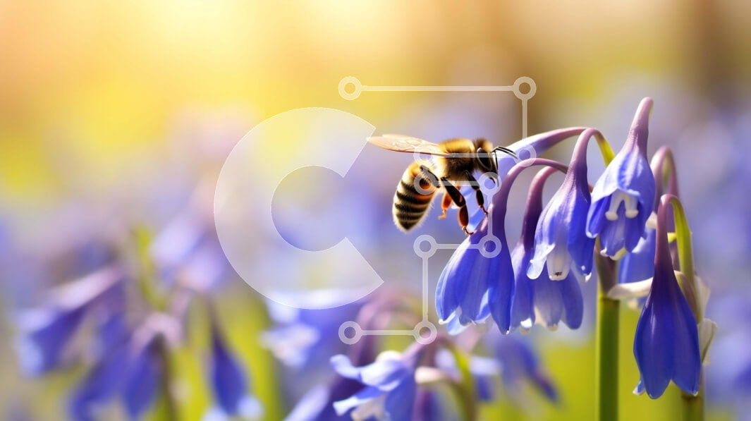 Intra Συλλεκτικό Ξύλινο Παζλ Plywood  4mm - Μέλισσα στο λουλούδι Bluebell την άνοιξη Σε Ξύλινο Κουτί - Διαστάσεις: 10x10 cm – 25 κομμάτια