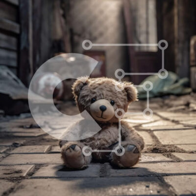 Intra Συλλεκτικό Ξύλινο Παζλ Plywood 4mm - Μοναχική παραγεμισμένη αρκούδα σε ερειπωμένο δωμάτιο Σε Ξύλινο Κουτί - Διαστάσεις Puzzle: 10x10 cm – 25 κομμάτια - Image 1