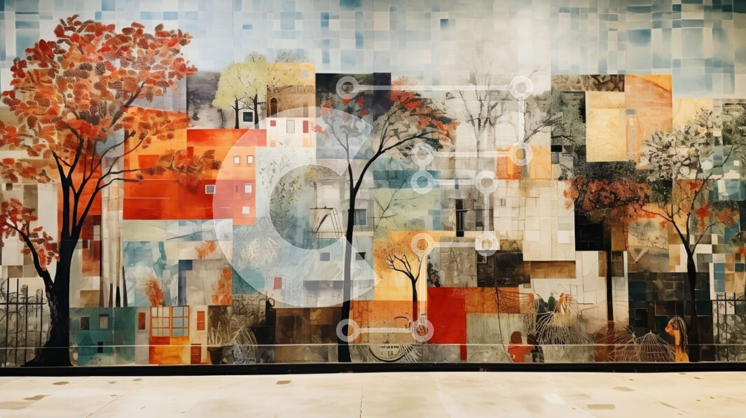 Intra Συλλεκτικό Ξύλινο Παζλ Plywood  4mm - Ζωντανό αστικό τοπίο με πολύχρωμα κτίρια και φθινοπωρινά δέντρα Σε Ξύλινο Κουτί - Διαστάσεις Puzzle: 10x10 cm – 25 κομμάτια