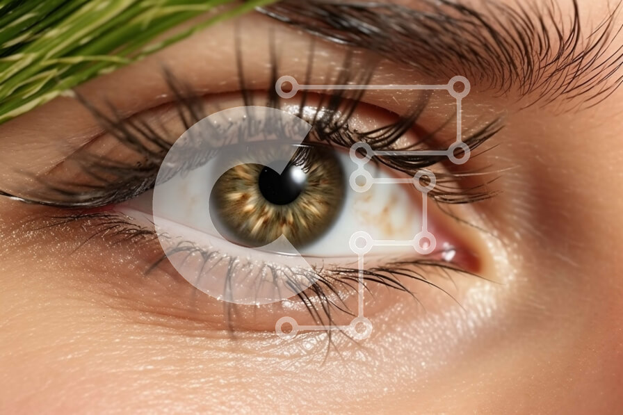 Intra Συλλεκτικό Ξύλινο Παζλ Plywood  4mm - Εκπληκτική κινηματογράφηση σε πρώτο πλάνο του γυναικείου ματιού με μακριές βλεφαρίδες και πράσινη σκιά ματιών Σε Ξύλινο Κουτί - Διαστάσεις Puzzle: 10x10 cm – 25 κομμάτια