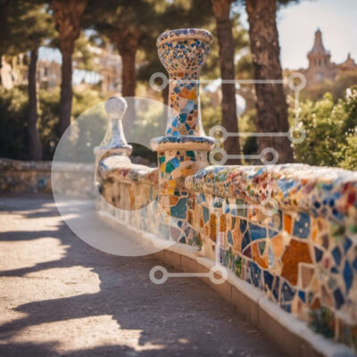 Intra Συλλεκτικό Ξύλινο Παζλ Plywood 4mm - Γαλήνιο μονοπάτι με πολύχρωμα μωσαϊκά πλακάκια και ψηλά δέντρα Σε Ξύλινο Κουτί - Διαστάσεις: 10x10 cm – 25 κομμάτια - Image 1