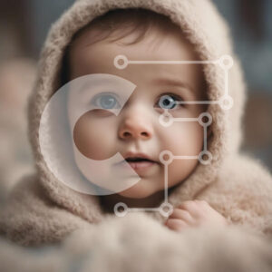 Intra Συλλεκτικό Ξύλινο Παζλ Plywood  4mm - Αξιολάτρευτο μωρό με μεγάλα μπλε μάτια Σε Ξύλινο Κουτί - Διαστάσεις Puzzle: 10x10 cm – 25 κομμάτια