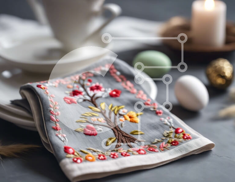 Intra Συλλεκτικό Ξύλινο Παζλ Plywood  4mm - Γκρι υφασμάτινη χαρτοπετσέτα με κεντημένο σχέδιο δέντρου Σε Ξύλινο Κουτί - Διαστάσεις: 10x10 cm – 25 κομμάτια