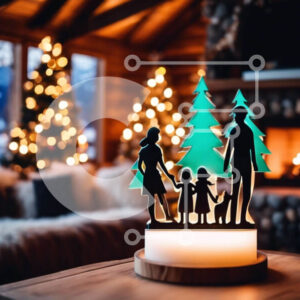 Intra Συλλεκτικό Ξύλινο Παζλ Plywood  4mm - Οικογενειακή σιλουέτα στο σαλόνι με φόντο των δέντρων Σε Ξύλινο Κουτί - Διαστάσεις Puzzle: 10x10 cm – 25 κομμάτια