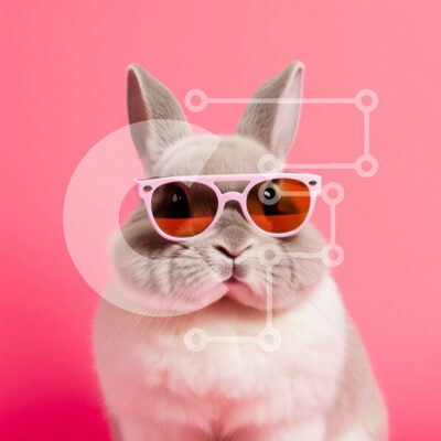 Intra Συλλεκτικό Ξύλινο Παζλ Plywood  4mm - Αξιολάτρευτο γκρι κουνέλι με ροζ γυαλιά ηλίου σε ροζ φόντο Σε Ξύλινο Κουτί - Διαστάσεις: 10x10 cm – 25 κομμάτια - Image 1