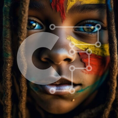 Intra Συλλεκτικό Ξύλινο Παζλ Plywood  4mm - Πολύχρωμο κορίτσι με Dreadlocks και Face Paint Σε Ξύλινο Κουτί - Διαστάσεις Puzzle: 10x10 cm – 25 κομμάτια - Image 1