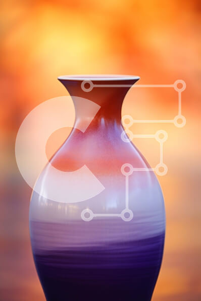 Intra Συλλεκτικό Ξύλινο Παζλ Plywood  4mm - Μωβ, πορτοκαλί και λευκό βάζο σε αφηρημένο φόντο Σε Ξύλινο Κουτί - Διαστάσεις Puzzle: 10x10 cm – 25 κομμάτια