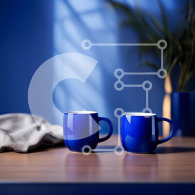 Intra Συλλεκτικό Ξύλινο Παζλ Plywood 4mm - Ζεστή σκηνή με δύο μπλε κούπες σε ένα ξύλινο τραπέζι Σε Ξύλινο Κουτί - Διαστάσεις Puzzle: 10x10 cm – 25 κομμάτια - Image 1