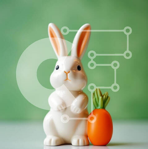 Intra Συλλεκτικό Ξύλινο Παζλ Plywood  4mm - Ειδώλιο λαγουδάκι του Πάσχα με πορτοκάλι και καρότο Σε Ξύλινο Κουτί - Διαστάσεις: 10x10 cm – 25 κομμάτια - Image 1