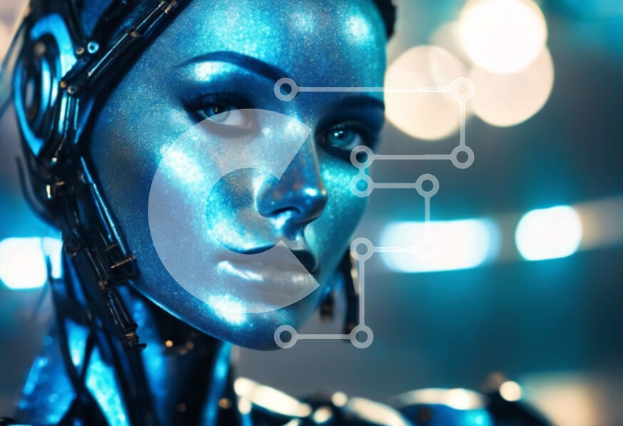 Intra Συλλεκτικό Ξύλινο Παζλ Plywood  4mm - Γυναίκα με μπλε μακιγιάζ και ρομποτικά χαρακτηριστικά προσώπου Σε Ξύλινο Κουτί - Διαστάσεις Puzzle: 10x10 cm – 25 κομμάτια