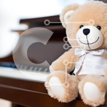 Intra Συλλεκτικό Ξύλινο Παζλ Plywood 4mm - Teddy Bear στον πάγκο του πιάνου Σε Ξύλινο Κουτί - Διαστάσεις: 10x10 cm – 25 κομμάτια - Image 1