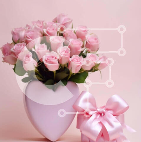 Intra Συλλεκτικό Ξύλινο Παζλ Plywood  4mm - Βάζο σε σχήμα καρδιάς με ροζ τριαντάφυλλα και κουτί δώρου Σε Ξύλινο Κουτί - Διαστάσεις Puzzle: 10x10 cm – 25 κομμάτια - Image 1