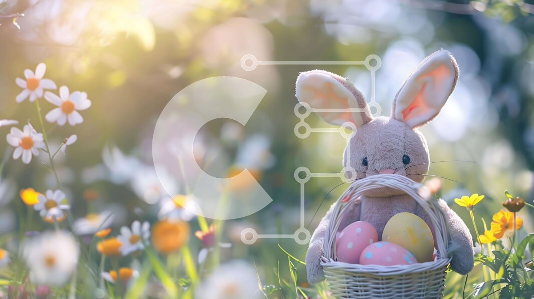 Intra Συλλεκτικό Ξύλινο Παζλ Plywood  4mm - Πασχαλινό λαγουδάκι με πασχαλινά αυγά σε ένα καλάθι στο πράσινο γρασίδι Σε Ξύλινο Κουτί - Διαστάσεις: 10x10 cm – 25 κομμάτια