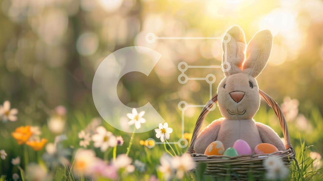 Intra Συλλεκτικό Ξύλινο Παζλ Plywood  4mm - Πασχαλινό λαγουδάκι με πασχαλινά αυγά στο καλάθι την άνοιξη Σε Ξύλινο Κουτί - Διαστάσεις: 10x10 cm – 25 κομμάτια