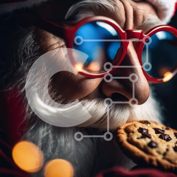 Intra Συλλεκτικό Ξύλινο Παζλ Plywood  4mm - Κοντινό πλάνο του Άγιου Βασίλη που τρώει ένα μπισκότο με κόκκινα και άσπρα γυαλιά Σε Ξύλινο Κουτί - Διαστάσεις: 10x10 cm – 25 κομμάτια