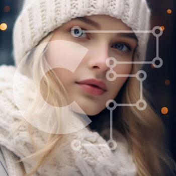 Intra Συλλεκτικό Ξύλινο Παζλ Plywood  4mm - Όμορφη νεαρή γυναίκα με άσπρο καπέλο, κασκόλ και φασόλια Σε Ξύλινο Κουτί - Διαστάσεις Puzzle: 10x10 cm – 25 κομμάτια - Image 1