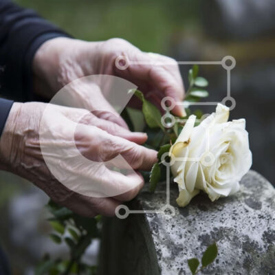 Intra Συλλεκτικό Ξύλινο Παζλ Plywood 4mm - Ηλικιωμένο άτομο που δένει ένα λευκό τριαντάφυλλο σε μια ταφόπλακα Σε Ξύλινο Κουτί - Διαστάσεις Puzzle: 10x10 cm – 25 κομμάτια - Image 1