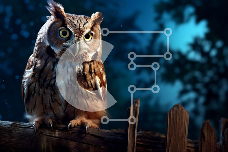 Intra Συλλεκτικό Ξύλινο Παζλ Plywood  4mm - Εκπληκτική εικόνα μιας κουκουβάγιας σκαρφαλωμένης σε έναν ξύλινο φράχτη τη νύχτα Σε Ξύλινο Κουτί - Διαστάσεις: 10x10 cm – 25 κομμάτια