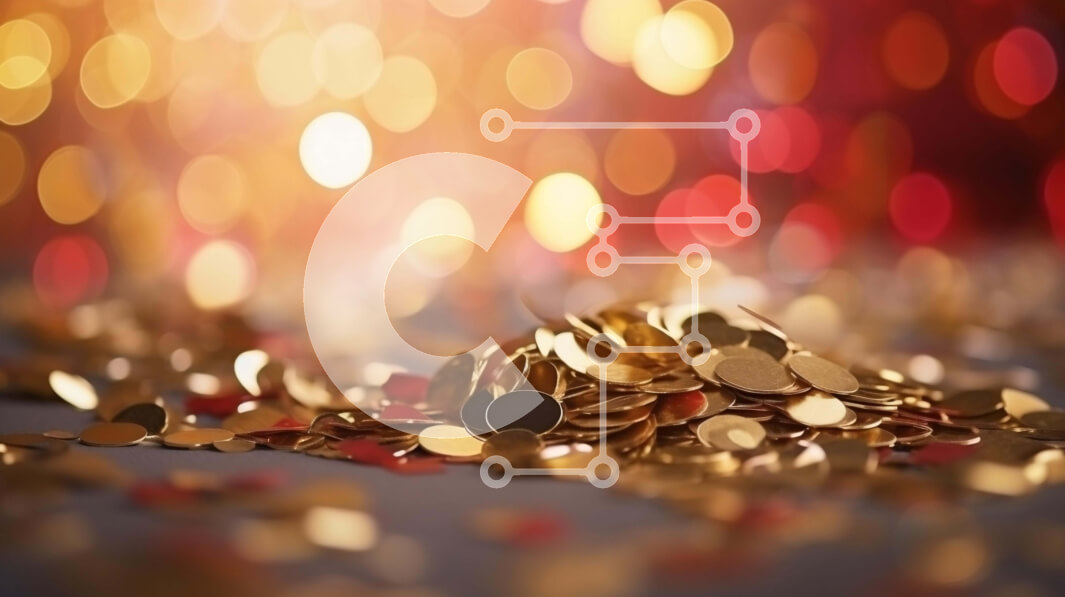 Intra Συλλεκτικό Ξύλινο Παζλ Plywood  4mm - Σωρός από χρυσό κομφετί σε μπλε φόντο με φώτα Bokeh Σε Ξύλινο Κουτί - Διαστάσεις Puzzle: 10x10 cm – 25 κομμάτια