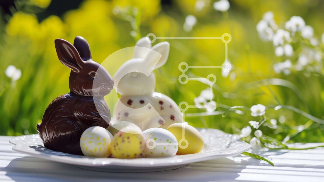 Intra Συλλεκτικό Ξύλινο Παζλ Plywood  4mm - Εορταστικά Πασχαλινά σοκολατένια κουνελάκια και αυγά Σε Ξύλινο Κουτί - Διαστάσεις: 10x10 cm – 25 κομμάτια