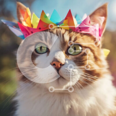 Intra Συλλεκτικό Ξύλινο Παζλ Plywood  4mm - Χαριτωμένη γάτα που φορά πολύχρωμο χάρτινο στέμμα Σε Ξύλινο Κουτί - Διαστάσεις: 10x10 cm – 25 κομμάτια - Image 1