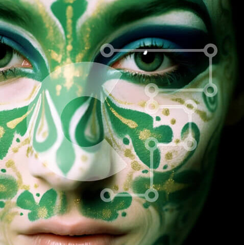 Intra Συλλεκτικό Ξύλινο Παζλ Plywood 4mm - Εκπληκτικό πορτρέτο γυναίκας με πράσινο χρώμα προσώπου και περίπλοκα σχέδια Σε Ξύλινο Κουτί - Διαστάσεις Puzzle: 10x10 cm – 25 κομμάτια - Image 1