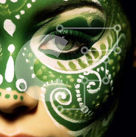 Intra Συλλεκτικό Ξύλινο Παζλ Plywood  4mm - Κομψή γυναίκα με σχέδιο βαφής πράσινου προσώπου Σε Ξύλινο Κουτί - Διαστάσεις Puzzle: 10x10 cm – 25 κομμάτια - Image 1