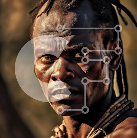 Intra Συλλεκτικό Ξύλινο Παζλ Plywood 4mm - Πορτρέτο ενός άνδρα που φοράει παραδοσιακά ρούχα και κοσμήματα Σε Ξύλινο Κουτί - Διαστάσεις Puzzle: 10x10 cm – 25 κομμάτια - Image 1