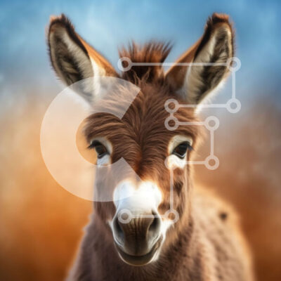 Intra Συλλεκτικό Ξύλινο Παζλ Plywood  4mm - Κοντινή λήψη του προσώπου ενός γαϊδάρου με καφέ παλτό και λευκές κηλίδες Σε Ξύλινο Κουτί - Διαστάσεις: 10x10 cm – 25 κομμάτια - Image 1