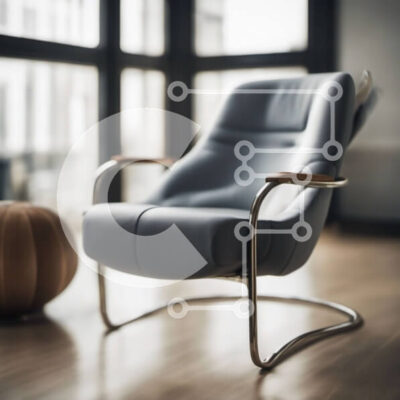 Intra Συλλεκτικό Ξύλινο Παζλ Plywood  4mm - Μοντέρνα μπλε πολυθρόνα με θέα στον ορίζοντα της πόλης Σε Ξύλινο Κουτί - Διαστάσεις Puzzle: 10x10 cm – 25 κομμάτια - Image 1