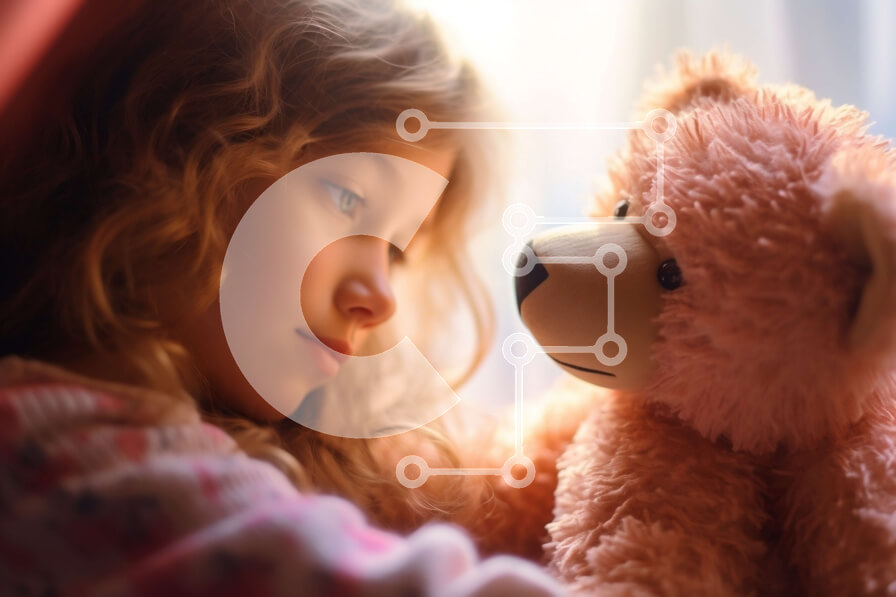 Intra Συλλεκτικό Ξύλινο Παζλ Plywood  4mm - Λυπημένο νεαρό κορίτσι με ένα αρκουδάκι Σε Ξύλινο Κουτί - Διαστάσεις Puzzle: 10x10 cm – 25 κομμάτια