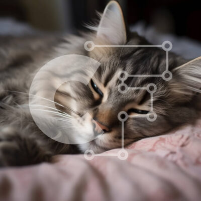 Intra Συλλεκτικό Ξύλινο Παζλ Plywood  4mm - Χαριτωμένη εικόνα της γάτας που κοιμάται σε ένα ροζ κρεβάτι Σε Ξύλινο Κουτί - Διαστάσεις: 10x10 cm – 25 κομμάτια - Image 1