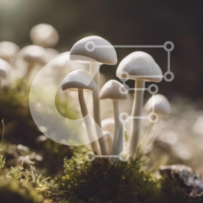 Intra Συλλεκτικό Ξύλινο Παζλ Plywood  4mm - Λευκά μανιτάρια σε ποώδη επιφάνεια Σε Ξύλινο Κουτί - Διαστάσεις: 10x10 cm – 25 κομμάτια - Image 1