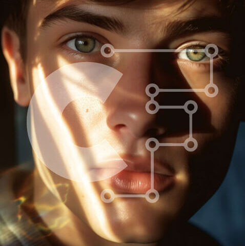 Intra Συλλεκτικό Ξύλινο Παζλ Plywood  4mm - Σοβαρός νεαρός άνδρας με λαμπερά πράσινα μάτια με γκρι πουλόβερ Σε Ξύλινο Κουτί - Διαστάσεις Puzzle: 10x10 cm – 25 κομμάτια - Image 1