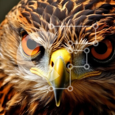 Intra Συλλεκτικό Ξύλινο Παζλ Plywood  4mm - Εκπληκτική κοντινή πλάνο του προσώπου ενός αρπακτικού πουλιού με ζωηρά φτερά Σε Ξύλινο Κουτί - Διαστάσεις: 10x10 cm – 25 κομμάτια - Image 1