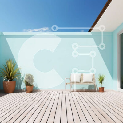 Intra Συλλεκτικό Ξύλινο Παζλ Plywood 4mm - Φωτεινός μπλε τοίχος με λευκό καναπέ και φυτό σε γλάστρα στο μπαλκόνι Σε Ξύλινο Κουτί - Διαστάσεις Puzzle: 10x10 cm – 25 κομμάτια - Image 1