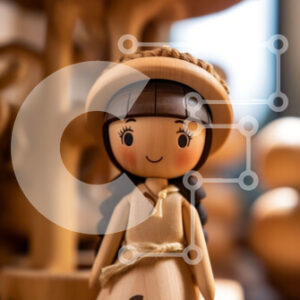 Intra Συλλεκτικό Ξύλινο Παζλ Plywood  4mm - Ξύλινη κούκλα με ψάθινο καπέλο σε ξύλινο ράφι Σε Ξύλινο Κουτί - Διαστάσεις: 10x10 cm – 25 κομμάτια