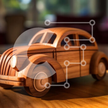 Intra Συλλεκτικό Ξύλινο Παζλ Plywood  4mm - Vintage ξύλινο αυτοκίνητο σε ξύλινο τραπέζι Σε Ξύλινο Κουτί - Διαστάσεις: 10x10 cm – 25 κομμάτια - Image 1