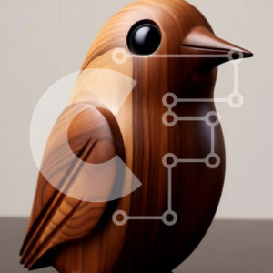 Intra Συλλεκτικό Ξύλινο Παζλ Plywood  4mm - Όμορφη εικόνα ενός ξύλινου αγάλματος πουλιού σε μια ρουστίκ ξύλινη επιφάνεια Σε Ξύλινο Κουτί - Διαστάσεις: 10x10 cm – 25 κομμάτια