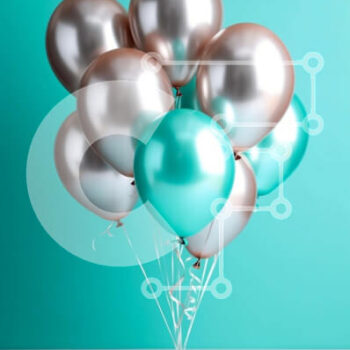 Intra Συλλεκτικό Ξύλινο Παζλ Plywood  4mm - Όμορφη εικόνα μεταλλικών μπαλονιών που επιπλέουν σε τιρκουάζ φόντο Σε Ξύλινο Κουτί - Διαστάσεις Puzzle: 10x10 cm – 25 κομμάτια - Image 1