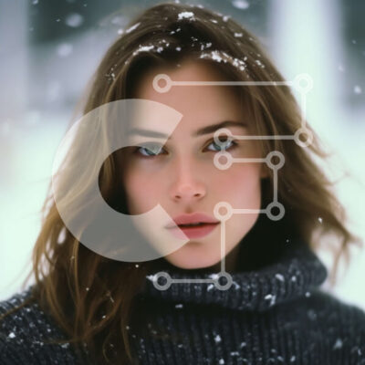 Intra Συλλεκτικό Ξύλινο Παζλ Plywood 4mm - Όμορφη εικόνα μιας γυναίκας με γκρι πουλόβερ και κασκόλ στο χιόνι Σε Ξύλινο Κουτί - Διαστάσεις Puzzle: 10x10 cm – 25 κομμάτια - Image 1