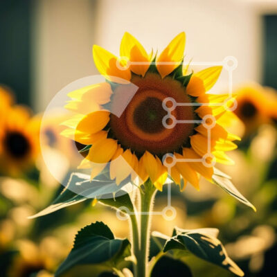 Intra Συλλεκτικό Ξύλινο Παζλ Plywood 4mm - Όμορφη κοντινή εικόνα ενός ηλίανθου που στέκεται ψηλά σε ένα χωράφι μια ηλιόλουστη μέρα Σε Ξύλινο Κουτί - Διαστάσεις: 10x10 cm – 25 κομμάτια - Image 1