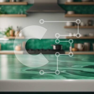 Intra Συλλεκτικό Ξύλινο Παζλ Plywood 4mm - Πράσινο μαρμάρινο πάγκο κουζίνας με λευκά ντουλάπια και πλακάκια πίσω Σε Ξύλινο Κουτί - Διαστάσεις Puzzle: 10x10 cm – 25 κομμάτια - Image 1